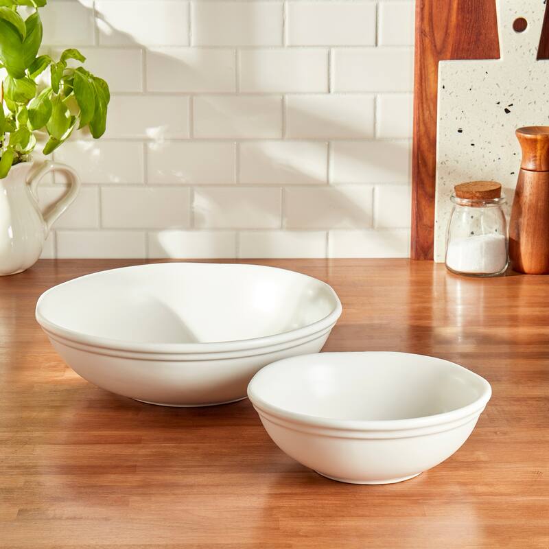 Bee & Willow White Earthenware Set of 2, 7" and 10.25" Round Serving Bowls