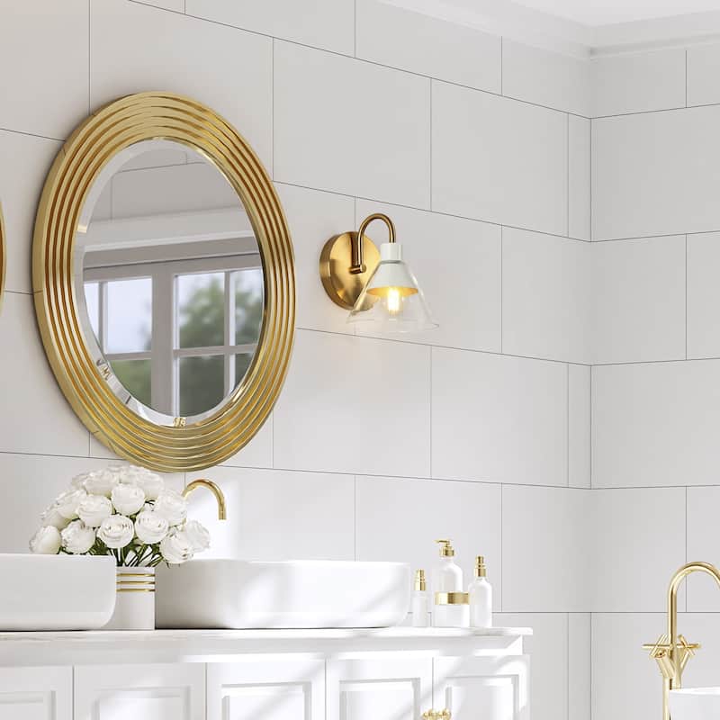 Seticy Modern 1-light Accent Wall Sconce White Gold Bathroom Vanity Lights with Flared Glass
