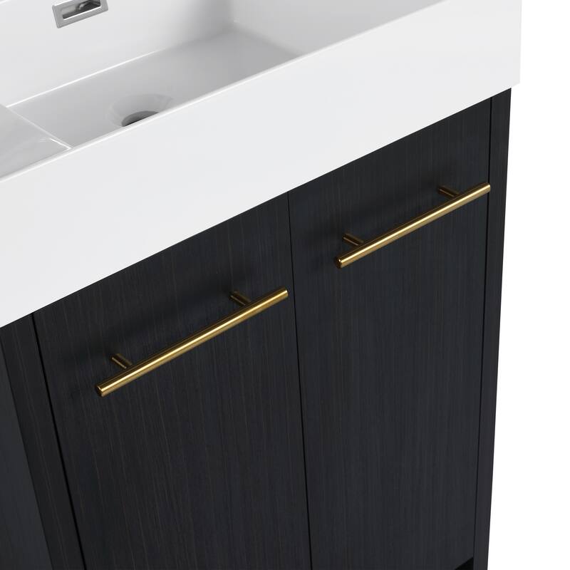 24" Bathroom Vanity with Resin Sink, Soft Close Hinges, Adjustable Storage, Black Chestnut Color, Freestanding Cabinet
