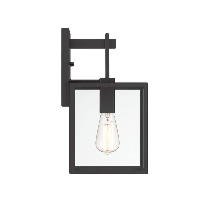 Preston 14.75 in. 1-Light Matte Black Modern Outdoor Wall Lantern with Clear Glass Shade