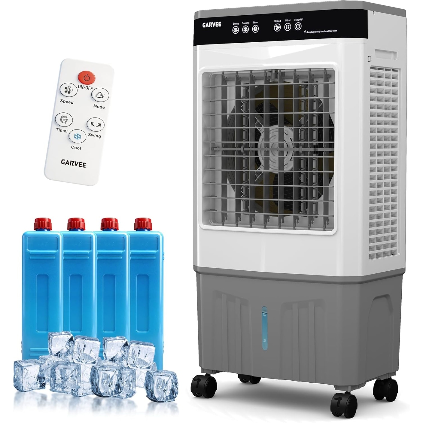 Air Cooler 3000 CFM Evaporative Air Cooler with 5.3Gal Water Tank 4 Ice Packs 3 Speed 120 degree Oscillation Remote