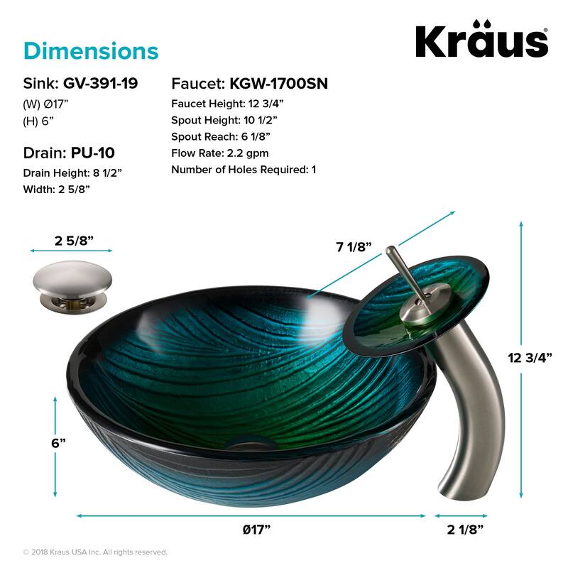 Kraus Bathroom Combo - 17" Nei Glass Vessel Bathroom Sink with Vessel