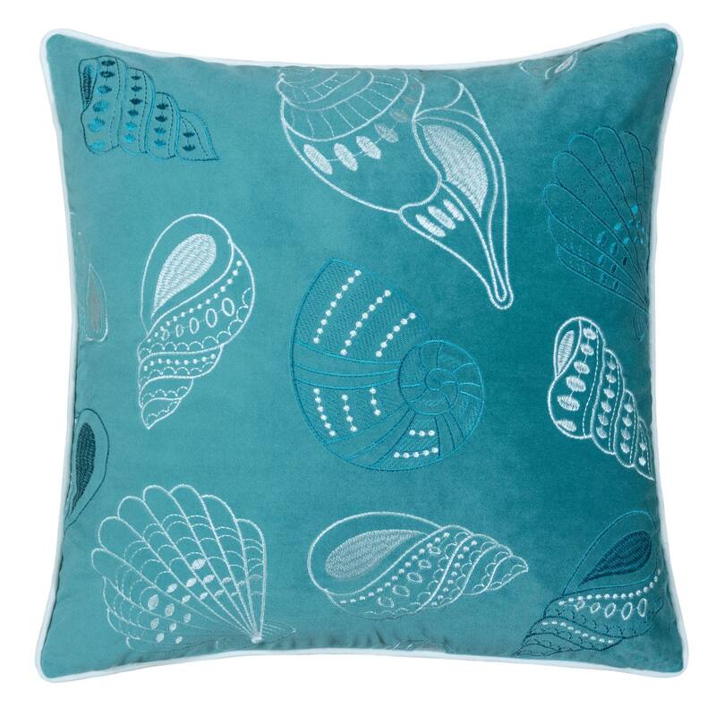 Seashell Print Throw Pillow Cover 20x20 Inches with Hidden Zipper - Light Blue