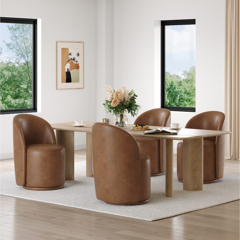 23.5" Wide Swivel Side Chair for Dining Room, Living Room. - Set of 4 - Brown-Faux Leathe