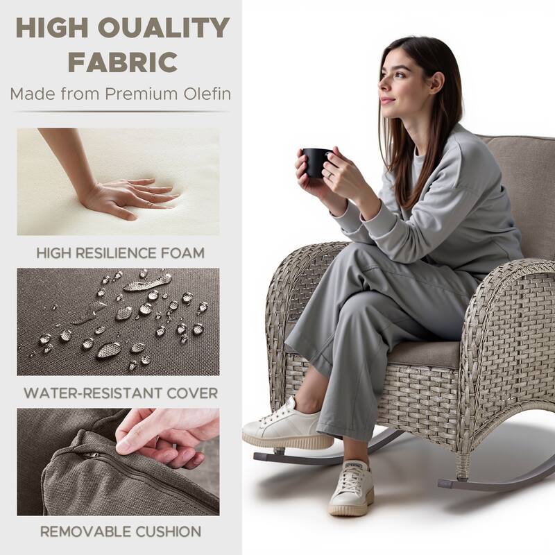 Outdoor Rocking Chair with Side Table Grey-Grey - Grey