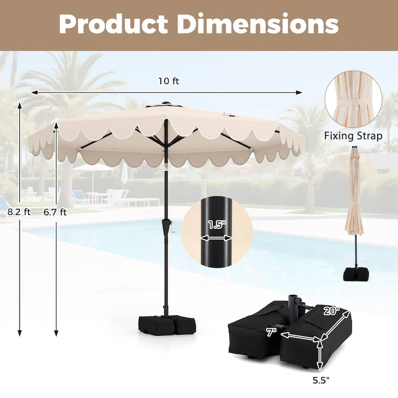 Gymax 10 FT Outdoor Umbrella w/ Weighted Base Sandbags Push Button
