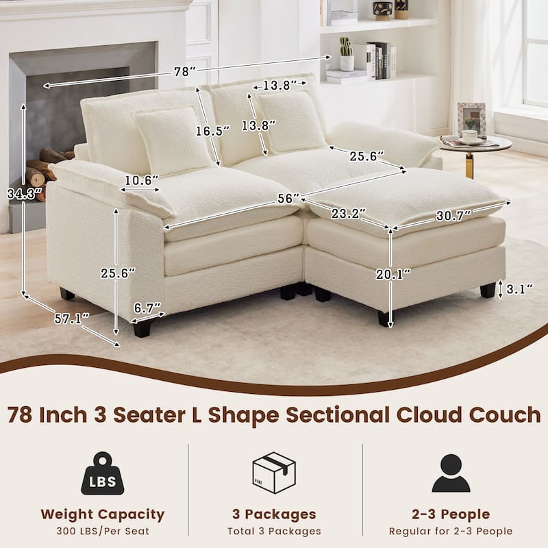 Modular Chenille Sectional Sofa with Ottomans, Deep Seat, Wide Padded Armrests, 2-Seat / 3-Seat / 4-Seat Options