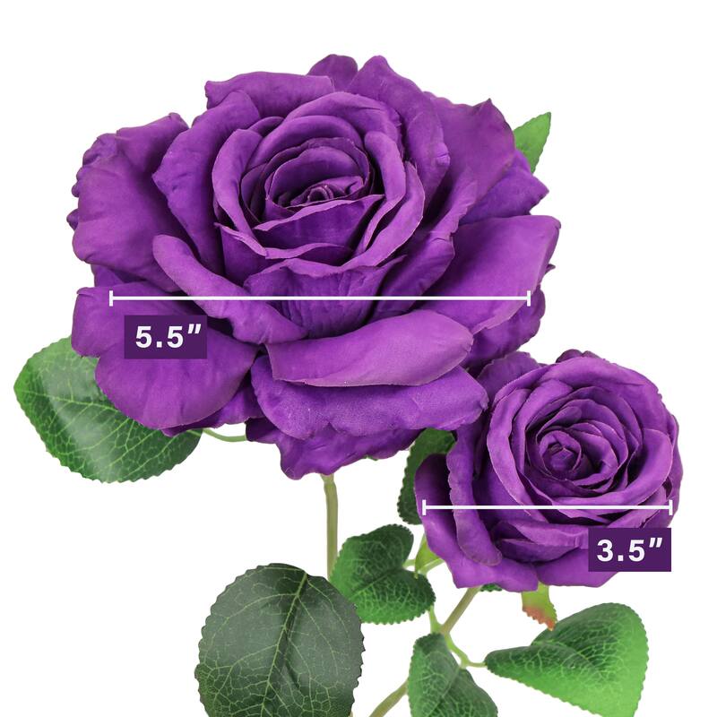 Set of 2 Purple Artificial Grand Rose Flower Stem Bush Bouquet 22in - 22" L x 12" W x 12" DP