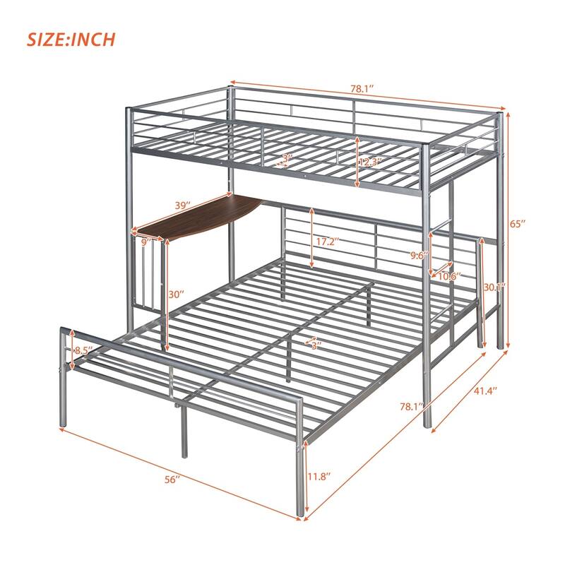 Merax Twin Over Full Metal Bunk Bed with Desk, Ladder