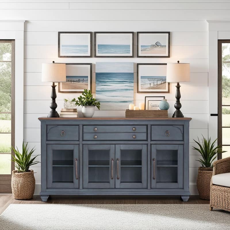 Bridgevine Home Americana Server, No Assembly Required, Corduroy Blue Finish
