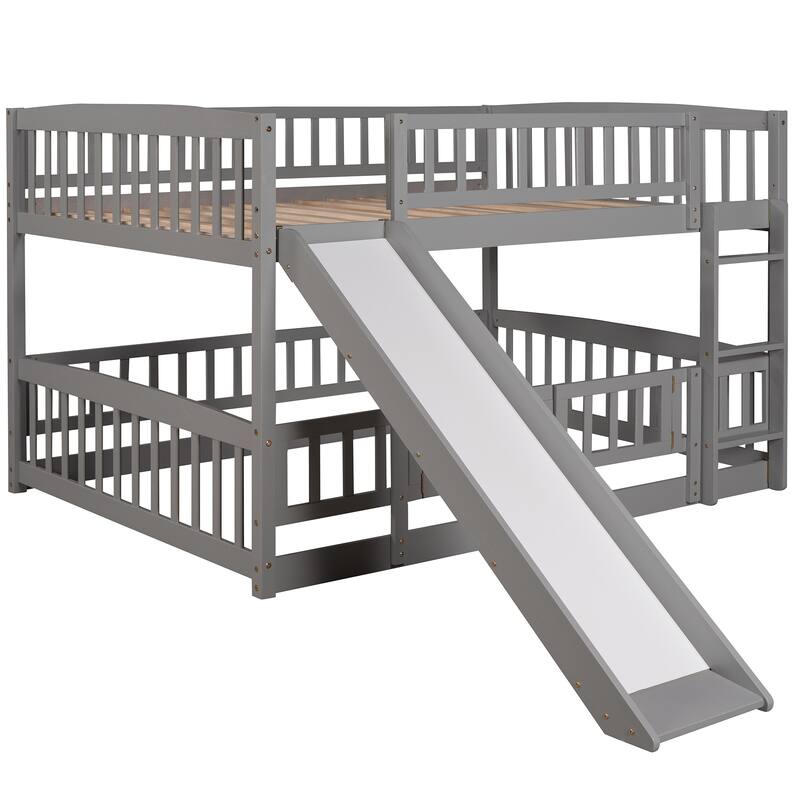 Full-Over-Full Bunk Bed with Slide and Convertible Ladder, Space-Saving Design