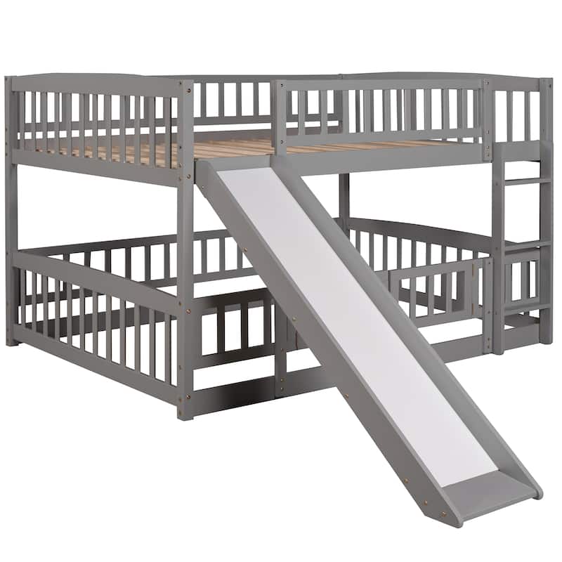 Full Pine Bunk Bed with Slide and Fence Door