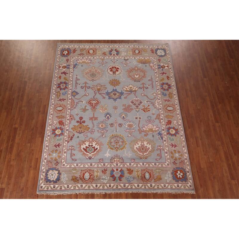 Blue Oushak Indian Area Rug Hand-Knotted Wool Carpet - 7'11"x 10'0"