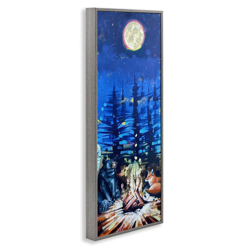 Stupell Wildlife Camper Bear Fox Sitting Nighttime Bonfire Framed Wall Art - Multi-Color