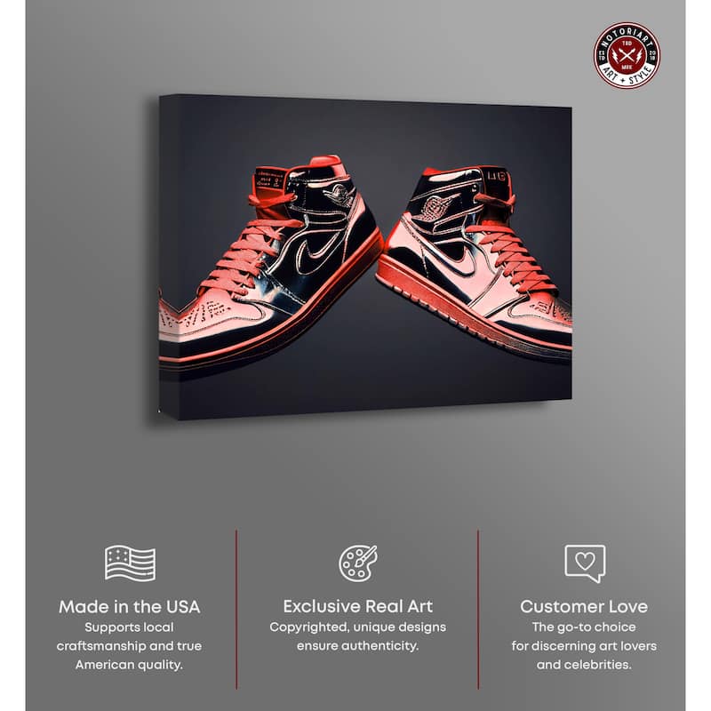 Notoriart Red Sneakers On Display Gallery Wrapped Sneaker 1 Piece Canvas Wall Art