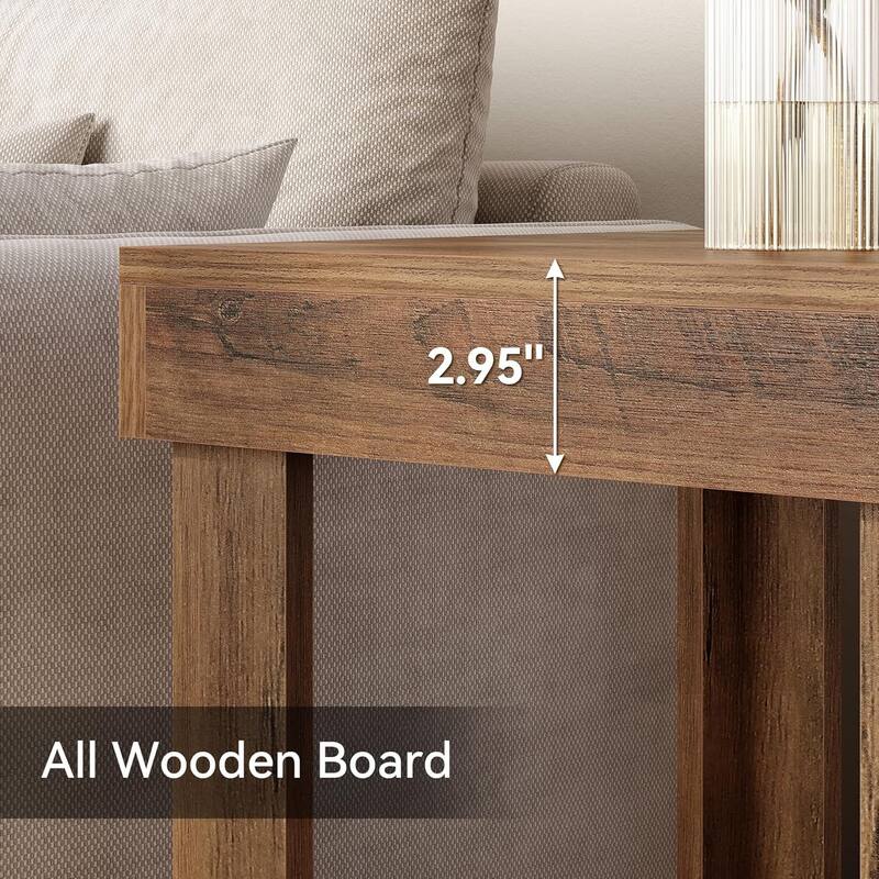 15.7" 2-Tier Wooden End Table with Open Storage Shelves - Farmhouse Square Side Table for Living Room or Bedroom