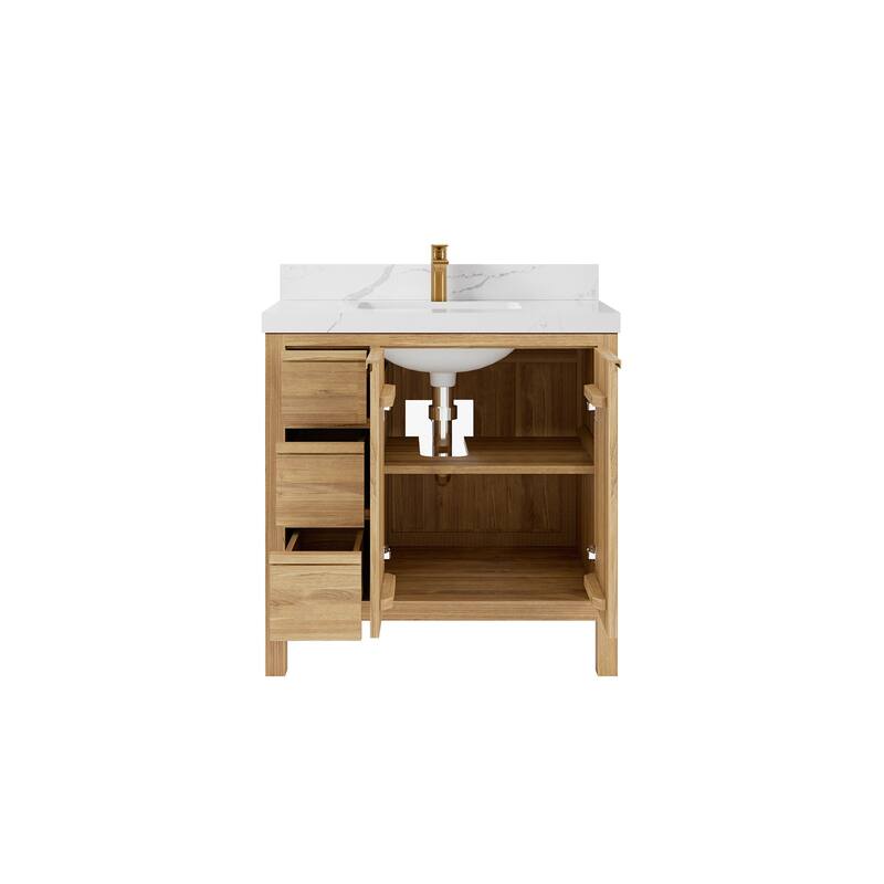 Willow Collections 36 in. W x 22 in. D Elizabeth Solid Teak Wood Center Sink Bathroom Vanity with Countertop