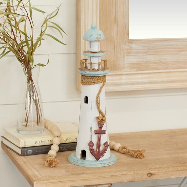 slide 2 of 7, White Wood Light House Decorative Sculpture - 6 x 6 x 15