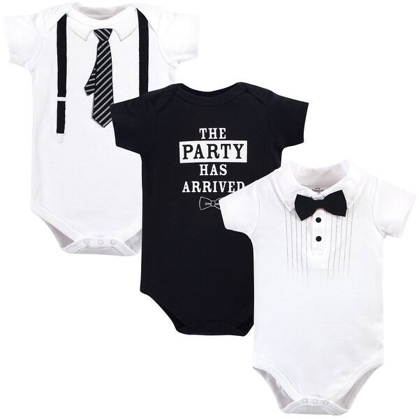 slide 1 of 1, Little Treasure Baby Boy Cotton Bodysuits 3pk, Tux Tie 0-3 Months - Tux Tie