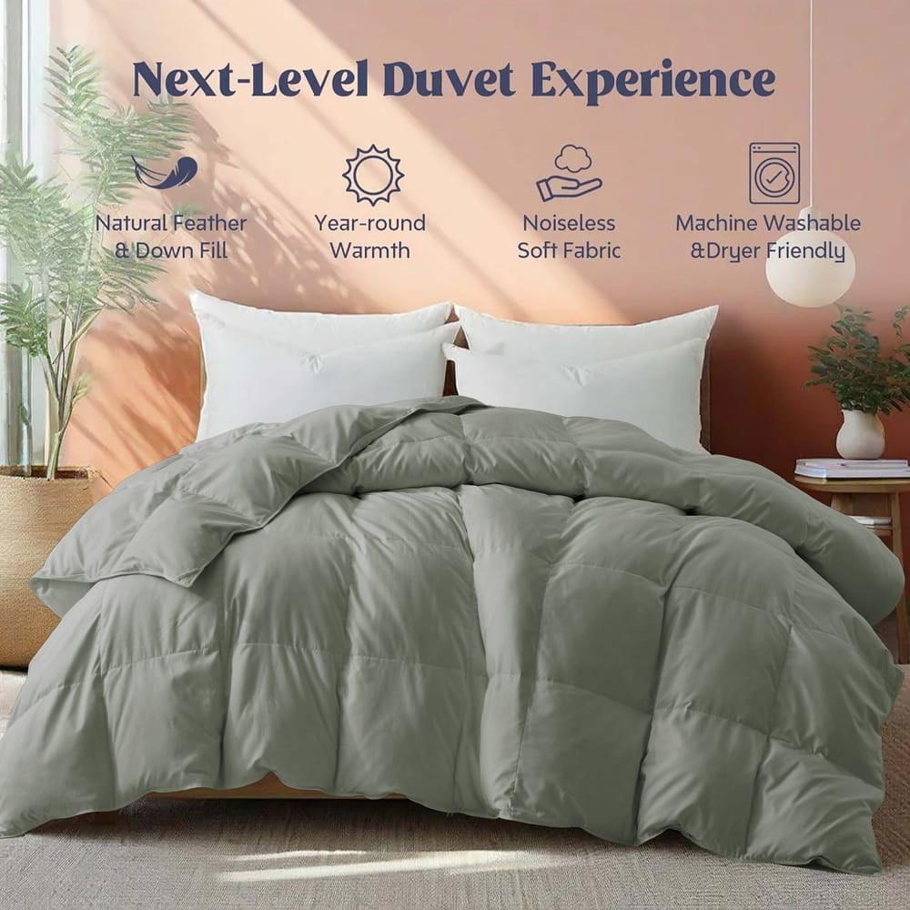 All Season Lightweight & Medium Weight White Goose Feather Down Comforter Duvet Insert