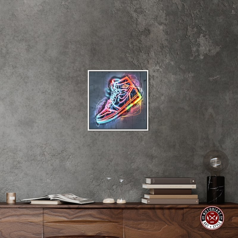 Notoriart Colorful Light Up Neon Sneaker Framed Sneaker 1 Piece Canvas Wall Art