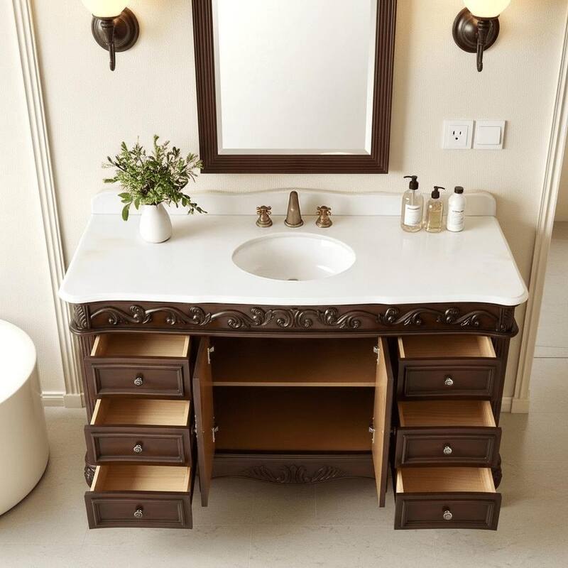 Benton Collection 56 Inch Antique White Traditional Style Single Sink Beckham Bathroom Vanity