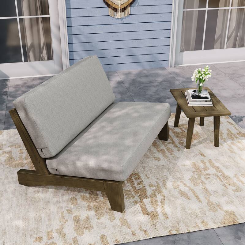 Outdoor Sectional Furniture Teak Conversation Set with Side Table