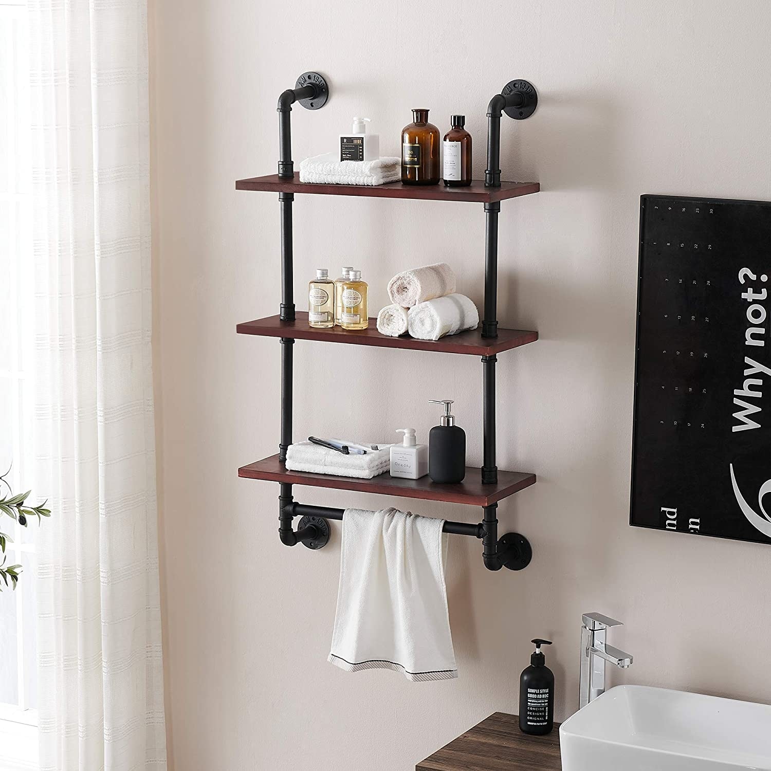 Bathroom Corner Shelf w/ Pipe Towel Bar– Comfify