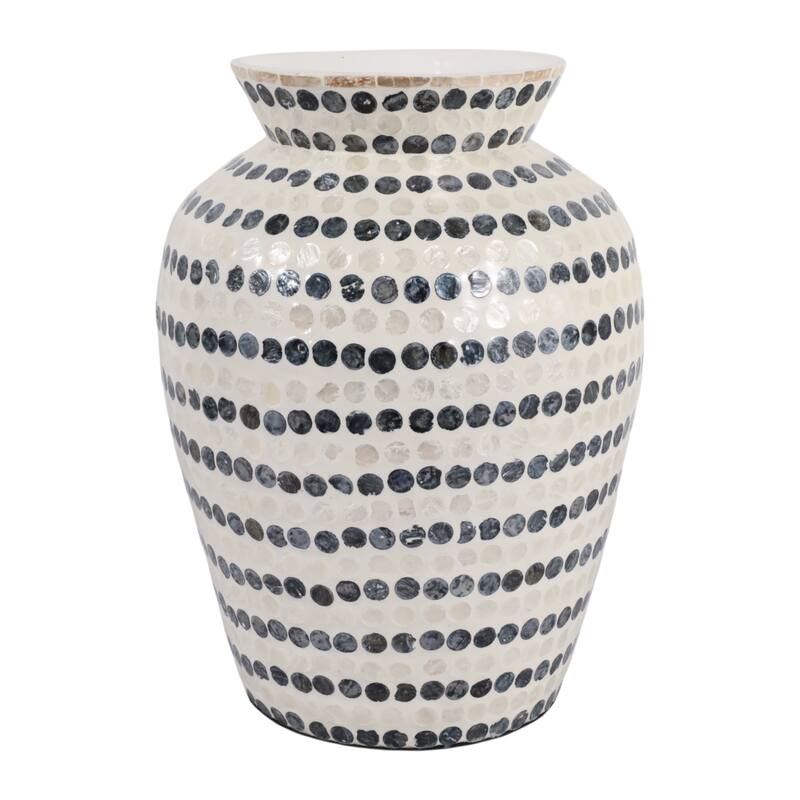 Decorative Vase - Shell Coastal Capiz Dots - Ivory and Blue
