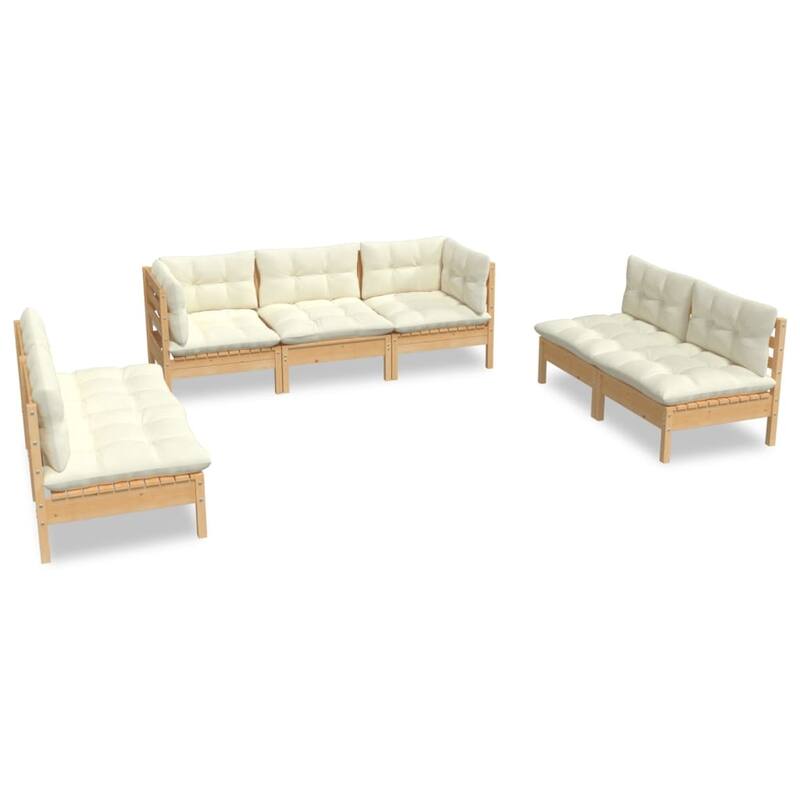 vidaXL Solid Pinewood Patio Lounge Set 7 Piece with Cushions Multi Colors