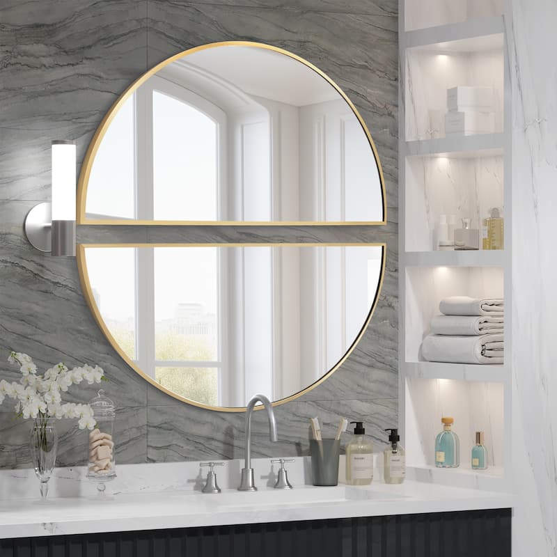 Half Moon Aluminum Alloy Framed Arched Wall Mirror (2-Pieces) - 16x32 - Gold