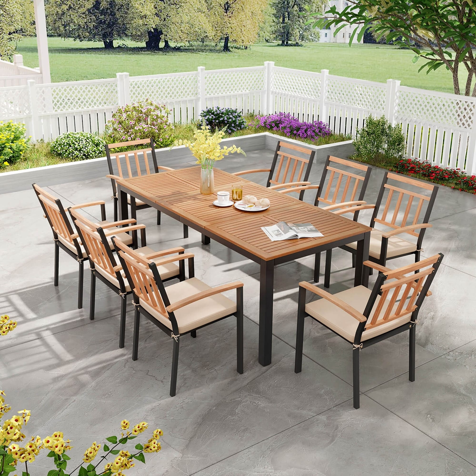 Costway 9 PCS Outdoor Dining Table & Chairs Set Table with Acacia Wood - See Details