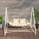 preview thumbnail 1 of 5, 2-Seat Outdoor Patio Porch Swing, with Thickened Cushions and Pillow White+Yellow - Swing Set - 16 Years and Up