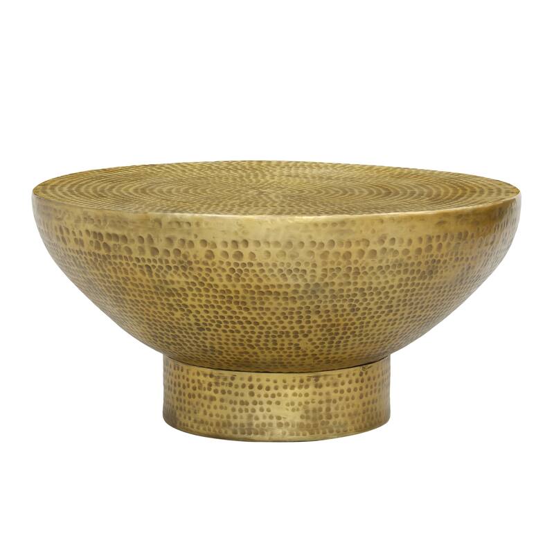 Orion Coffee Table | 32 Inch Round Martini Glass Shape |Hammered Antique Brass Finish