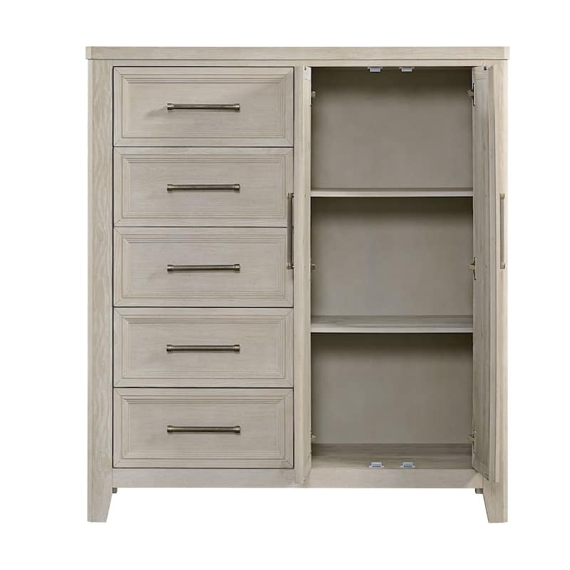 Carlson 5-Drawer Solid Pine Gentleman's Chest with Double Doors, Washed Linen