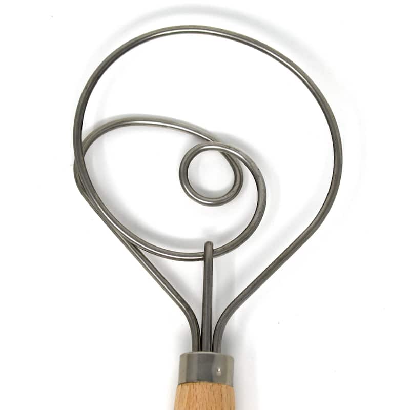 Norpro 12-inch Danish Dough Whisk, Wooden Dutch Whisk with Stainless Steel Dough Hook