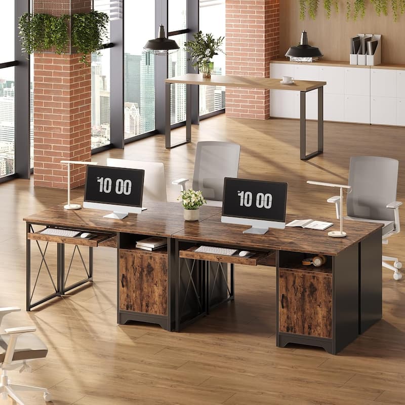 Bestier Office Desk with Keyboard Tray, Computer Desk with Storage, Executive Desk with File Cabinet for Home Office Bedroom