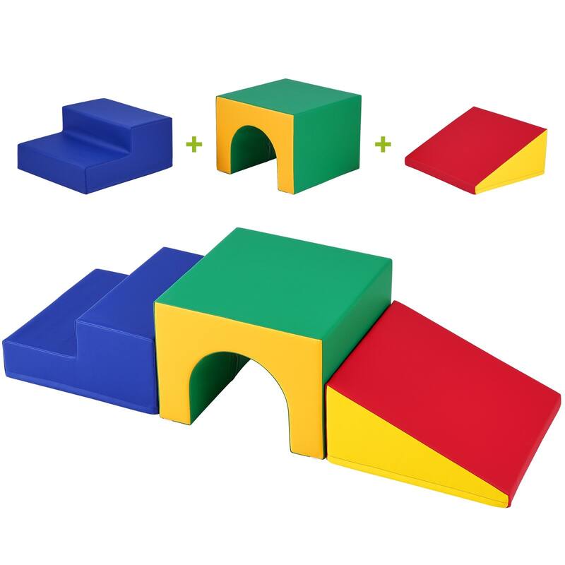 Multi Color Foam Climbing Tunnel Set for Kids with Pads and Ramp - Multi Color - 3