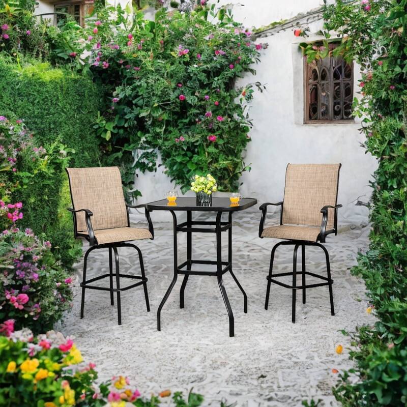 31.5"W x 40"H Patio Wrought Iron Glass High Bar Table