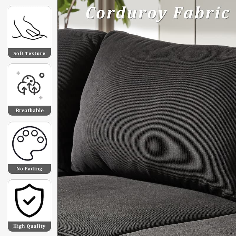 OVIOS Reversible Chaise Sofa With Fluffy Cushions Metal Legs