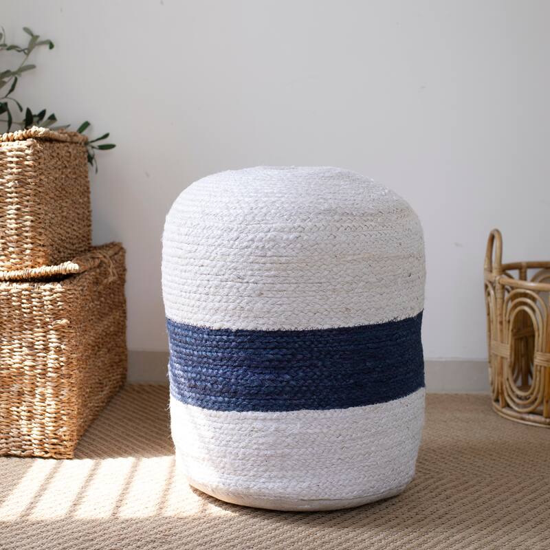Sevita Bleach/Navy Nautical Coastal Striped Hand-Made Pouf