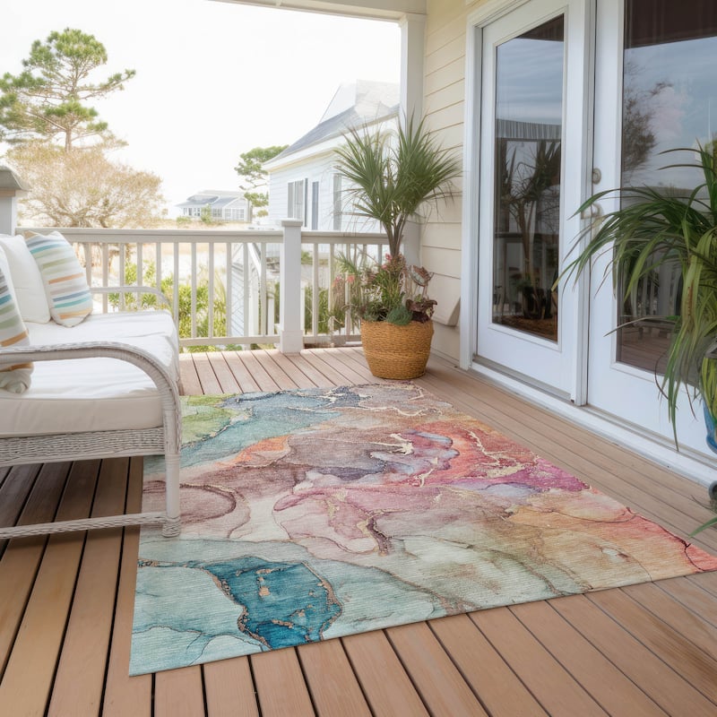 Machine Washable Indoor/ Outdoor Chantille Watercolor Rug - 3' x 5' - Blue