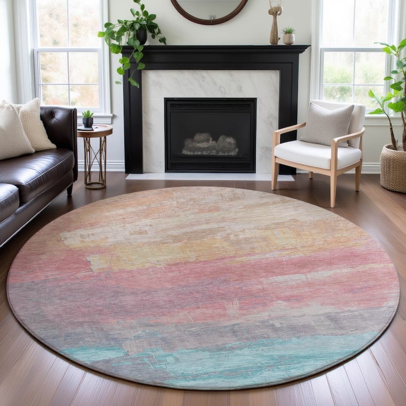 Premium Washable Super Soft Modern Brushstrokes Mayfield Rug - Salmon - 8' x 8'