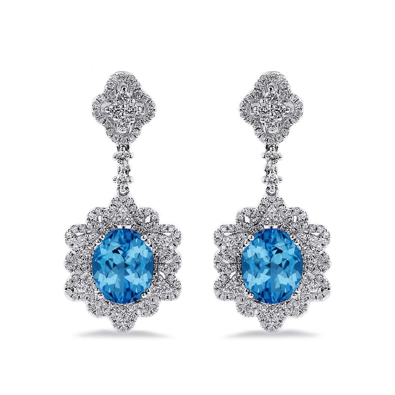 Auriya 6 3/8ct Fancy Oval-cut Topaz Halo Diamond Drop Earrings 1 1/4ctw 18k Gold