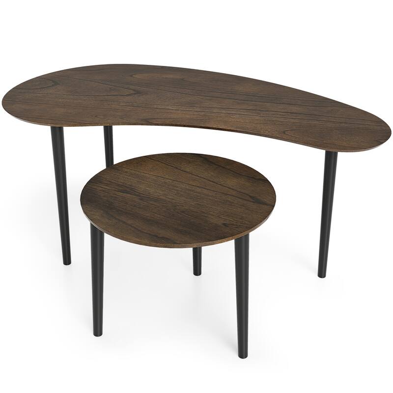 Gymax Nest Coffee Tables Set of 2 Modern Accent Tables w/ Solid Wood