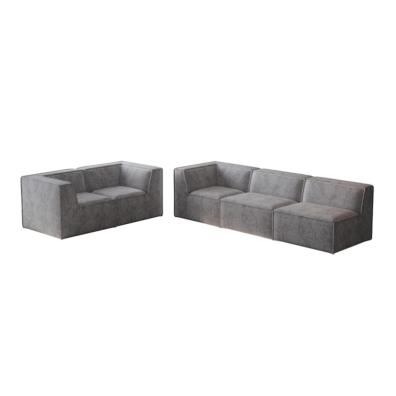 L Shape Sectional Sofa 5pc Loveseat Sofa Chenille Modular Sleep Couch Bed for Livingroom Recliner Sofa Floor Upholstered Daybed