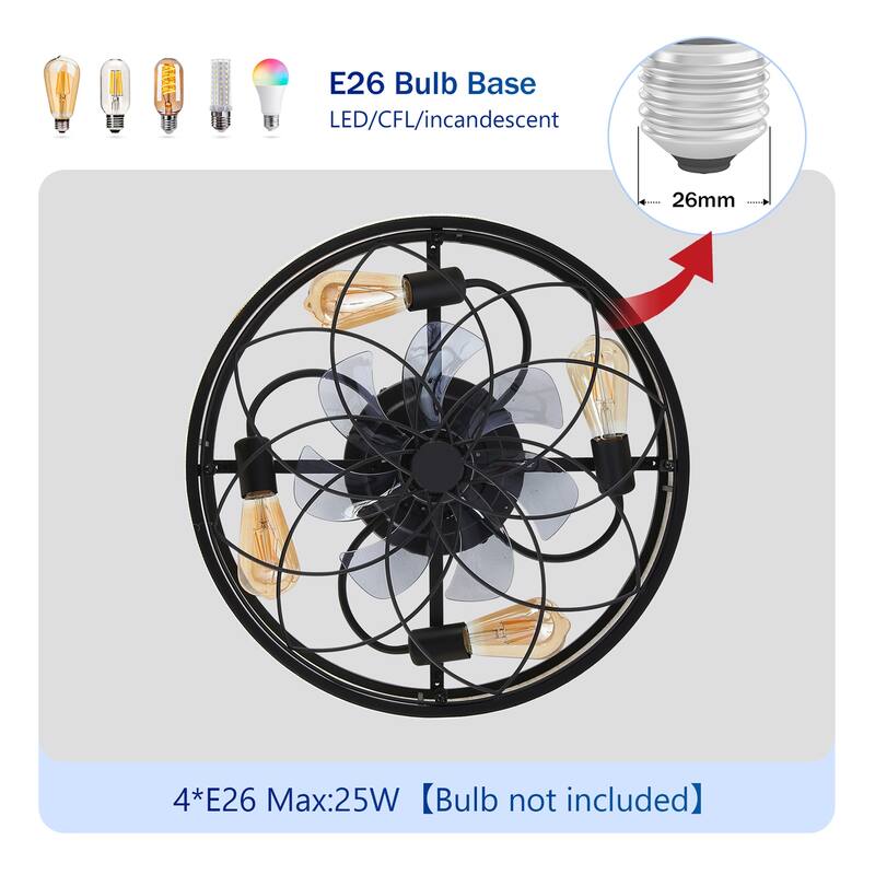 20" Low Profile Fabric Bladeless Ceiling fan with Remote Control, NOT Included Bulbs