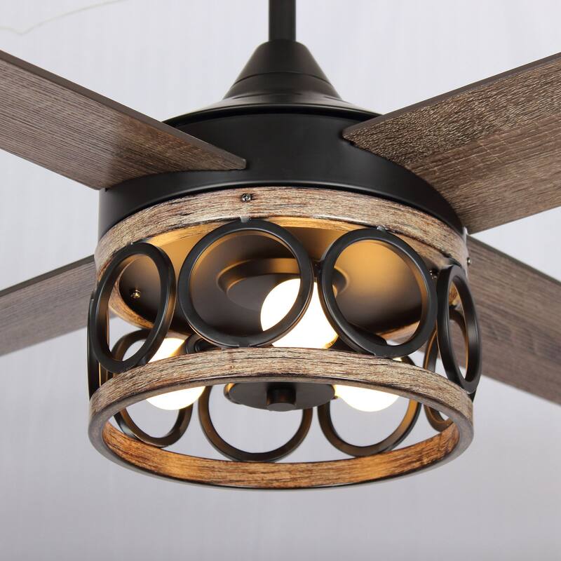 52 in. Black Reversible Downrod Ceiling Fan with Light Kit and Remote