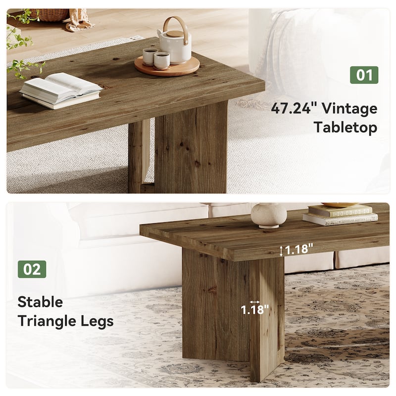47-Inch Rustic Wood Coffee Table, Farmhouse Rectangle Center Table