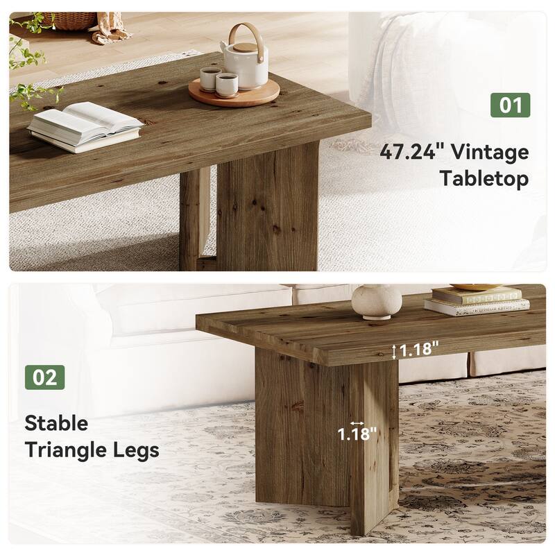 Solid Wood Rectangle Coffee Table, Farmhouse Living Room Center Tea Accent Table